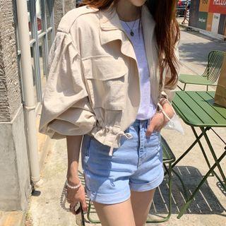 Balloon-sleeve Linen Safari Jacket