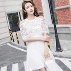 Short-sleeve Lace Panel A-line Cocktail Dress