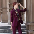 Asymmetrical Blazer / Dress Pants / Pencil Skirt / Long-sleeve Tie-neck Blouse