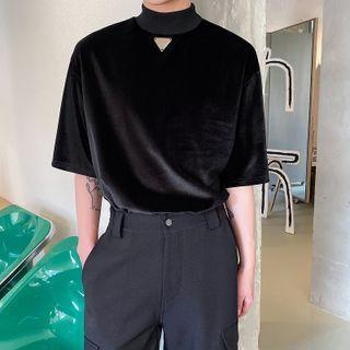 Short-sleeve Logo Velvet T-shirt