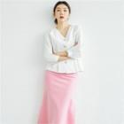 Balloon-sleeve Pintuck-waist Blouse