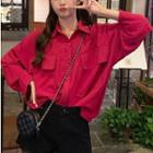 Pocketed Long Sleeve Blouse Red - One Size