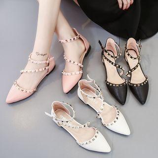 Studded Faux Leather Pointed Flats