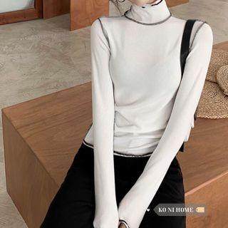 Long-sleeve Turtleneck Contrast Stitching Top