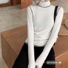 Long-sleeve Turtleneck Contrast Stitching Top