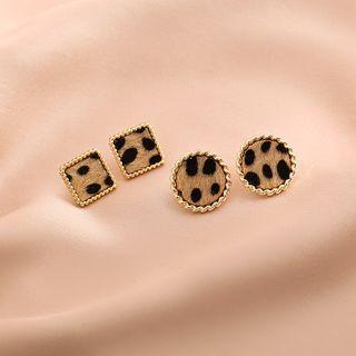 Leopard Print Geometrical Stud Earring