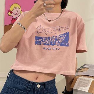 Short-sleeve City Print Cropped T-shirt