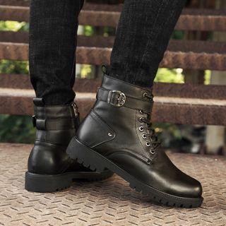 Genuine-leather Fleece-lined Belted Short Boots