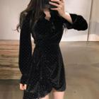 Dotted Long-sleeve V-neck Dress