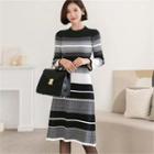 Color-block Ribbed Knit Dress Black - One Size