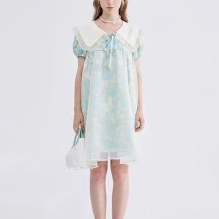 Short-sleeve Collar Floral Smock Dress