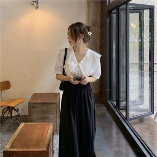 Mock Two-piece Peter Pan Collar Dress Panel - One Size