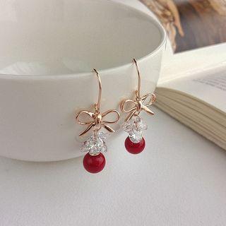 925 Sterling Silver Bow Rhinestone Bead Dangle Earring