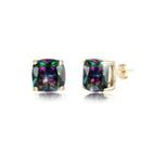 925 Sterling Silver Plated Champagne Gold Simple Geometric Square Colored Cubic Zirconia Stud Earrings Champagne - One Size