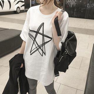 Elbow-sleeve Star Printed T-shirt