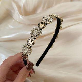 Flower Rhinestone Headband Gold & Black - One Size