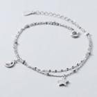 925 Sterling Silver Rhinestone Moon & Star Layered Necklace