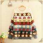 Round-neck Color Block Over-sized Long-sleeve Knitted Top As Shown In Figure - One Size