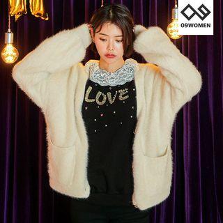 Plus Size Metallic-button Furry Cardigan