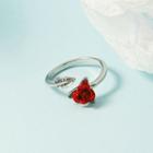 Alloy Rose Open Ring Silver & Red - One Size