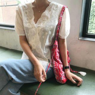 Wrap-front Lace-trim Top