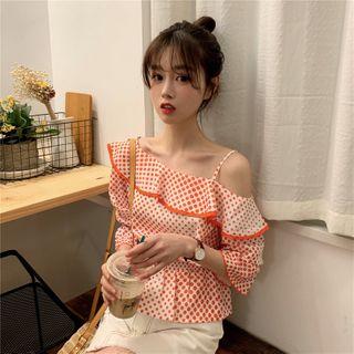 Cold Shoulder Dotted Blouse Red - One Size