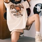 Contrast Trim Printed Oversized T-shirt