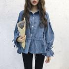 Lace Up Ruffled Corduroy Blouse