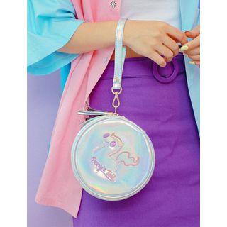 Ponys Tail Embroidered Hologram Round Wristlet Bag One Size