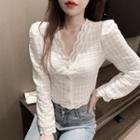 Lace V-neck Long-sleeve Slim-fit Blouse