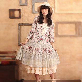 Long-sleeve Floral Layered Dress