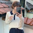 Color-block Long-sleeve Knit Top - 3 Colors