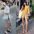Side-slit Elbow-sleeve T-shirt