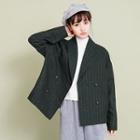 Striped Loose-fit Cropped Woolen Coat
