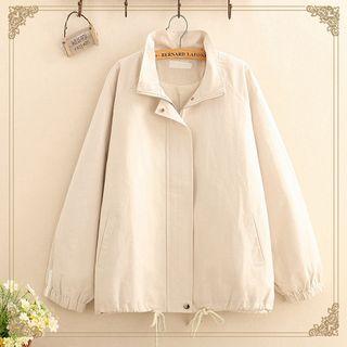 Plain Drawstring Zip Jacket