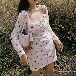 Spaghetti-strap Fruit Print Knit Dress