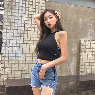 Lace-up Side Halter Knit Top