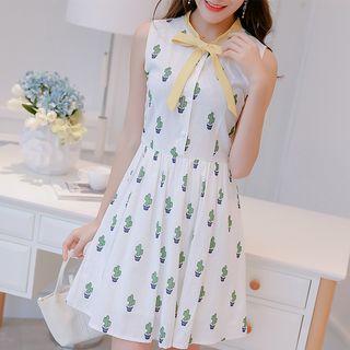 Cactus Print Sleeveless A-line Dress
