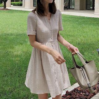 Short-sleeve Button Mini A-line Dress