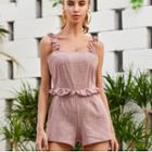 Ruffle Spaghetti Strap Tweed Playsuit
