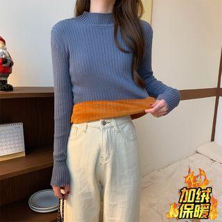 Semi High-neck Fleece Lined Knit Top