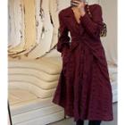 Long-sleeve Ruched Collared Midi A-line Dress