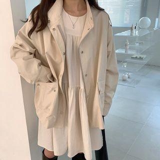Flap-pocket Drawstring-waist Oversized Jacket
