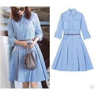 Pinstriped A-line Shirt Dress