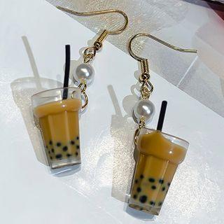 Bubble Tea Resin Faux Pearl Dangle Earring 1 Pair - Bubble Tea Resin Faux Pearl Dangle Earring - Brown - One Size