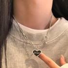 Heart Alloy Pendant Necklace Black Heart - Silver - One Size