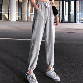 Drawstring-cuff High-waist Straight-leg Sweatpants