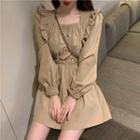 Long-sleeve A-line Mini Dress Khaki - One Size