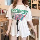 Print Short-sleeve Drawstring T-shirt