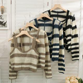 Set: Striped Crop Tank Top + Light Cardigan